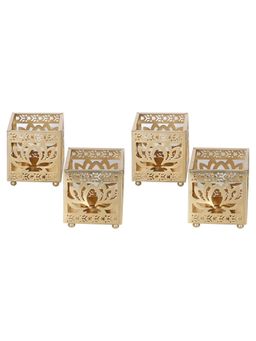 Amaya Decors - Lotus Etching Tealight Holder Set Of 3 Gold