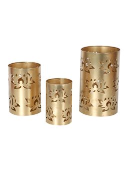 Amaya Decors - Lotus Etching Votive Tealight Holder Set Of 3 Gold
