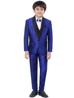 Jeetethnics - Boys Blue Coat Suit With Waistcoat Shirt And Trousers (Set of 5)