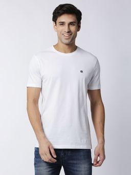 Dragon Hill - White Jersey Lycra Round Neck T-shirt