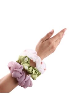 MasQ - Women's Silk Blossom Embroidered Scrunchies (Pack of 3)