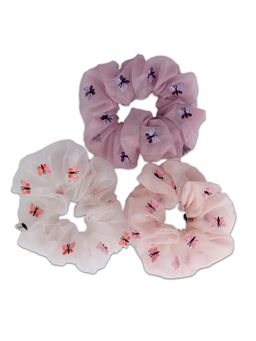 MasQ - Women's Silk Butterfly Embroidered Scrunchies (Pack of 3)
