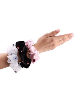 MasQ - Women's Silk Floral Embroidered Scrunchies (Pack of 3)