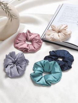 MasQ - Women's Silk Allure Solid/Plain Scrunchies (Pack of 5)