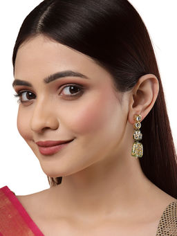 Dugran By Dugristyle - Green & White Kundan Dangler Earrings