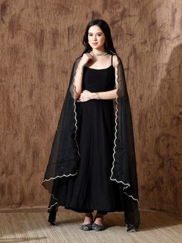 KELIN - Ruh Chanderi Black Anarkali Kurta with Pant and Dupatta