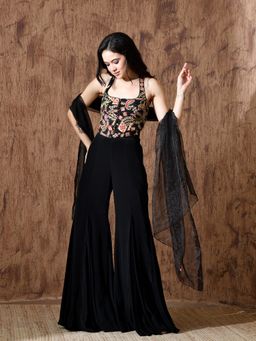 KELIN - Black Kesha Indo-Western Crepe Corset with Sharara and Dupatta