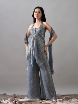 KELIN - Blue Neev Georgette Indo-Western Kurti with Palazzo and Dupatta