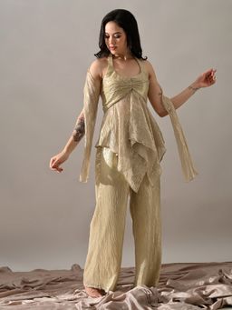 KELIN - Green Neev Georgette Indo-Western Kurti with Palazzo and Dupatta