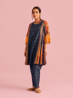 Saundh - Fire Boho Indigo Orange Kurta (Set of 2)