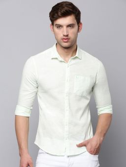 SHOWOFFFF - Mens Spread Collar Green Solid Shirt