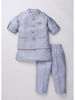 Little Collars - Sequins Nehru Jacket Kurta Pant for Boys - Grey (Set of 4)