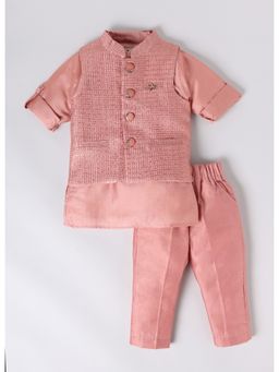 Little Collars - Sequins Nehru Jacket Kurta Pant for Boys - Peach (Set of 4)
