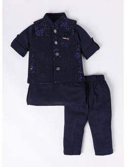 Little Collars - Sequins Nehru Jacket Kurta Pant for Boys - Navy (Set of 4)