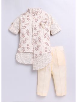 Little Collars - Printed Kurta Pajama Jacket for Boys - Cream (Set of 4)