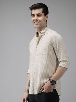 The Bear House - Men Beige Slim Striped Casual Shirt