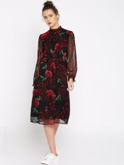 RARE - Women Black Floral A-line Dress