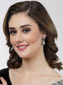 Moedbuille - Handcrafted Filigree Design Oxidised Silver Plated Antique Tribal Drop Earrings