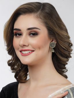 Moedbuille - Antique Floral Design Oxidised Gold Plated Handcrafted Filigree Jhumkas