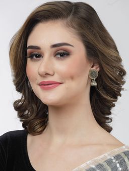 Moedbuille - Antique Floral Design Oxidised Gold Plated Handcrafted Filigree Jhumkas