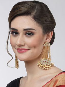 Moedbuille - Meenakari Work Kundan & Pearls Studded Gold Plated Traditional Tasselled Earrings