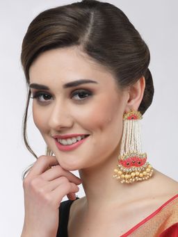 Moedbuille - Meenakari Work Kundan & Pearls Studded Gold Plated Traditional Tasselled Earrings