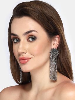 Moedbuille - Crystals Studded Floral Contemporary Design Layered Tasselled Earrings