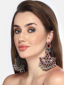 Moedbuille - Mirrors & Ghungroo Studded Afghan Tribal Design Oxidised Silver Plated Tassel Chandbalis