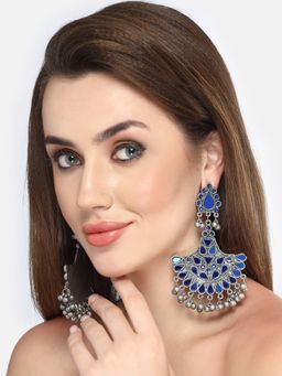 Moedbuille - Mirrors & Ghungroo Studded Afghan Tribal Design Oxidised Silver Plated Tassel Chandbalis