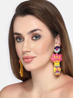 Moedbuille - Handcrafted Beads & Mirrors Studded Floral Temple Design Contemporary Earrings