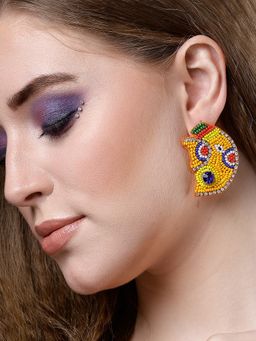 Moedbuille - Handcrafted Temple Design Beads Studded Ganesha Earrings