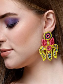 Moedbuille - Handcrafted Temple Design Beads Studded Trishul & Lotus Earrings