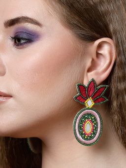 Moedbuille - Beads Studded Handcrafted Lotus Design Contemporary Earrings