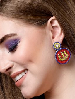 Moedbuille - Handcrafted Trishul Design Beads Studded Contemporary Drop Earrings