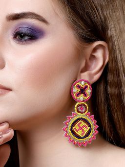 Moedbuille - Handcrafted Traditional Design Beads Studded Contemporary Drop Earrings