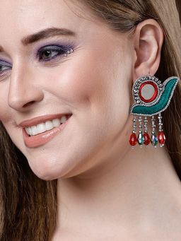 Moedbuille - Mirror & Beads Studded Handcrafted Contemporary Design Tasselled Earrings
