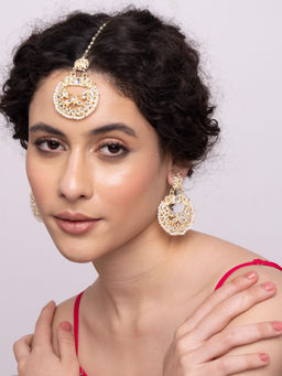 Indya - Gold Chandbali Earring Maangtika Set (Set of 2)