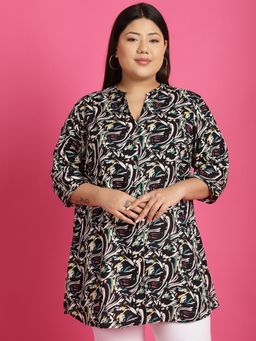 theRebelinme - Plus Size Womens Black Printed Tunic