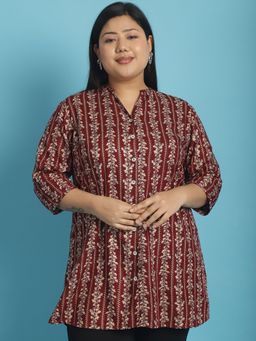 theRebelinme - Plus Size Womens Maroon Floral Printed Tunic