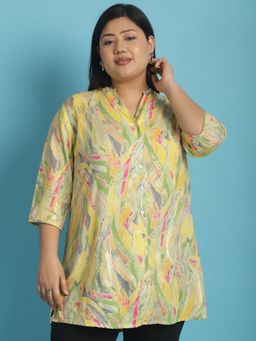 theRebelinme - Plus Size Womens Yellow Foil Printed Tunic