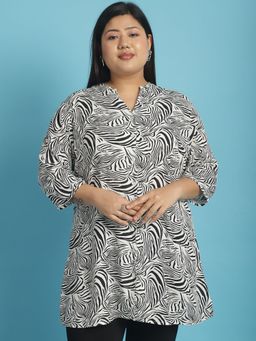 theRebelinme - Plus Size Womens Black and White Zebra Print Tunic