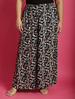 theRebelinme - Plus Size Womens Black Printed High-Rise Relaxed Palazzo