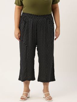 theRebelinme - Plus Size Womens Black Polka Dot Printed High-Rise Relaxed Palazzo