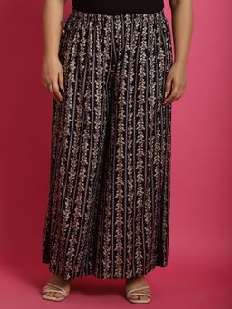 theRebelinme - Plus Size Womens Navy Blue Floral Print High-Rise Relaxed Palazzo