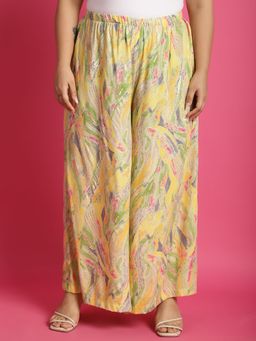 theRebelinme - Plus Size Womens Yellow Gold Foil Printed High-Rise Relaxed Palazzo