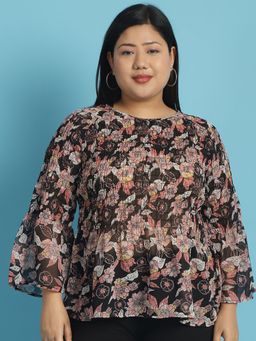 theRebelinme - Plus Size Womens Floral Print Georgette Top