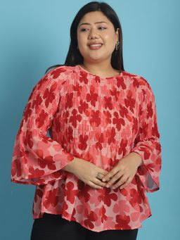 theRebelinme - Plus Size Womens Pink Floral Print Georgette Top
