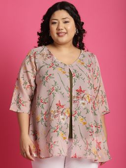 theRebelinme - Plus Size Womens Pink Floral Printed Layered Top