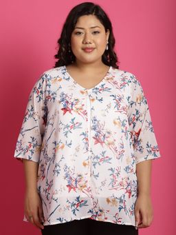 theRebelinme - Plus Size Womens White Floral Printed Layered Top