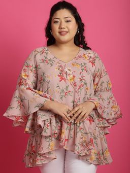 theRebelinme - Plus Size Womens Pink Floral Printed Wrap Top